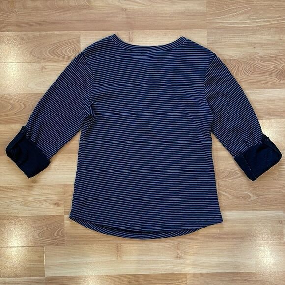 Vintage America Black Blue Striped Long Sleeve Shirt Size M - Picture 3 of 5
